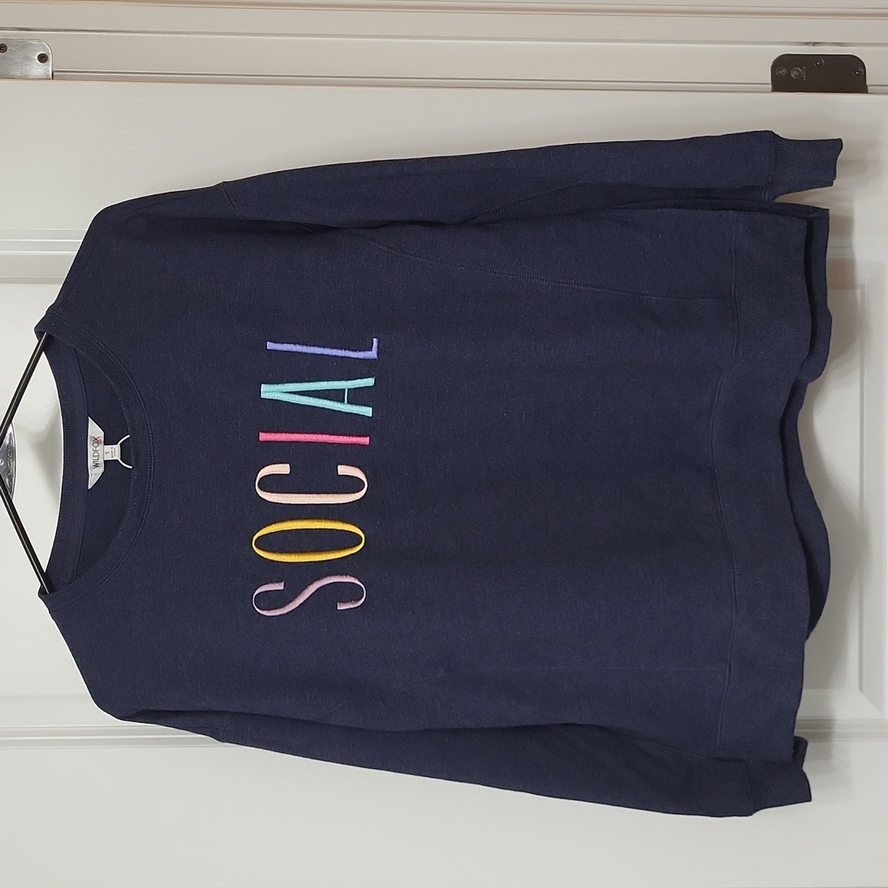 NWOT Wildfox Social Rainbow Embroidered Crewneck Sweatshirt Small - Picture 3 of 7